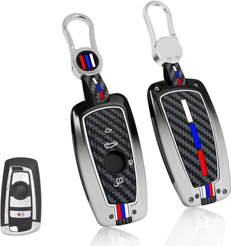 Jaronx Compatible with BMW Key Fob Cover 1'F20/2'F22/3'F30/4'F32/5'F10/6'F11/7'F01/X3 F25/X4 F26/M3 M4 M5 M6,Metal Fob Cover Carbon Fiber Pattern Silicone Rubber for BMW Key Accessrories in Kuwait