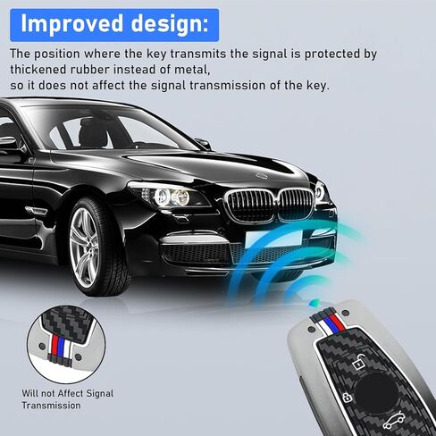 Jaronx Compatible with BMW Key Fob Cover 1'F20/2'F22/3'F30/4'F32/5'F10/6'F11/7'F01/X3 F25/X4 F26/M3 M4 M5 M6,Metal Fob Cover Carbon Fiber Pattern Silicone Rubber for BMW Key Accessrories in Kuwait