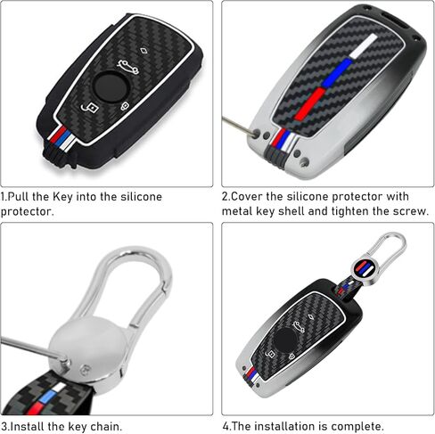 Jaronx Compatible with BMW Key Fob Cover 1'F20/2'F22/3'F30/4'F32/5'F10/6'F11/7'F01/X3 F25/X4 F26/M3 M4 M5 M6,Metal Fob Cover Carbon Fiber Pattern Silicone Rubber for BMW Key Accessrories in Kuwait