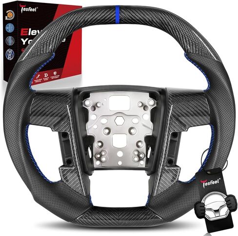 Real Carbon Fiber Steering Wheel for Ford F150 (2009-2014) & SVT Raptor (2010-2014), Double D-Shape, Singel White Stripe & Stitching, Hand-Stitched Nappa Leather in Saudi Arabia