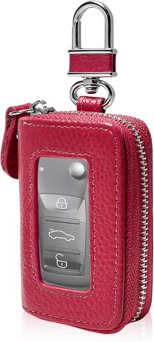 Car Key Fob Case, Genuine Leather Remote Keychain Holder with Carabiner & Zipper Closure, Waterproof Smart Key Fob Holder Portable Keychain Bag for Cars Trucks SUVs (Black) in Saudi Arabia