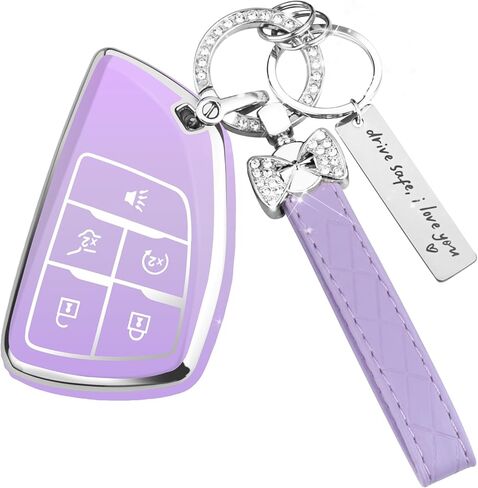 لغطاء Chevy Key Fob، حافظة حماية ناعمة من مادة TPU لسيارة Chevy Tahoe Suburban GMC Yukon Denali Equinox Suburban Traverse Silverado Buick Envision غطاء مفتاح مع سلسلة مفاتيح (أسود، 5 أزرار) in Kuwait