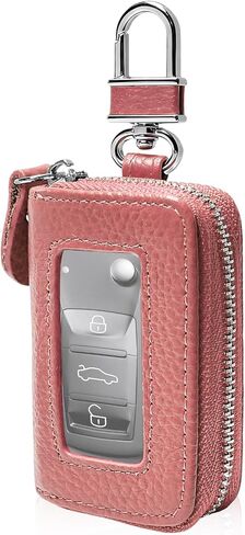 Car Key Fob Case, Genuine Leather Remote Keychain Holder with Carabiner & Zipper Closure, Waterproof Smart Key Fob Holder Portable Keychain Bag for Cars Trucks SUVs (Black) in Saudi Arabia