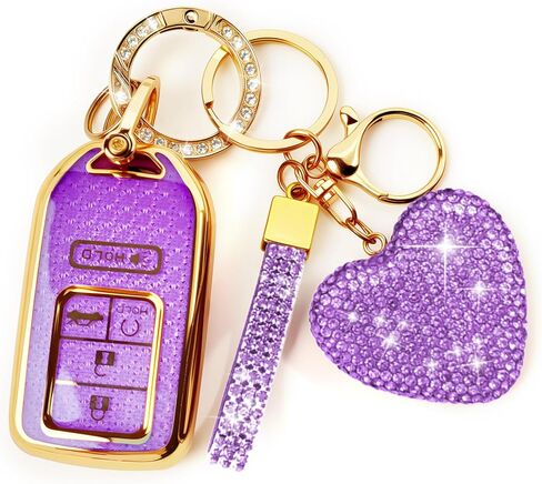 غطاء مفتاح Fob مع سلسلة مفاتيح Diamond Bling للنساء، حامل مفاتيح السيارة متوافق مع Honda 2016 2017 2018 2019 2020 2021 إلخ، حافظة مفاتيح TPU وسلسلة مفاتيح قلب أنيقة (فضي، قطعة واحدة) in Kuwait