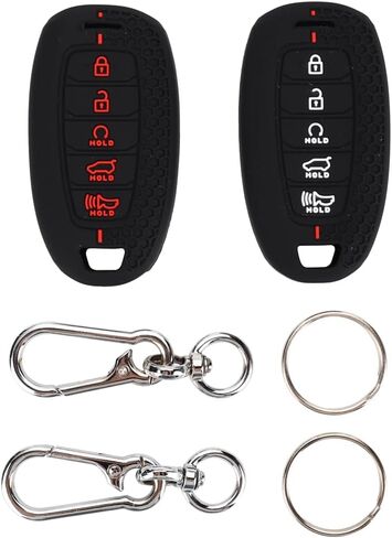 Silicone Rubber Key Fob Cover Case Compatibale with Hyundai Palisade Elantra N Smart 5 Buttons Hyundai Elantra Remote Key Chain(Black+White/Black+red) in Saudi Arabia