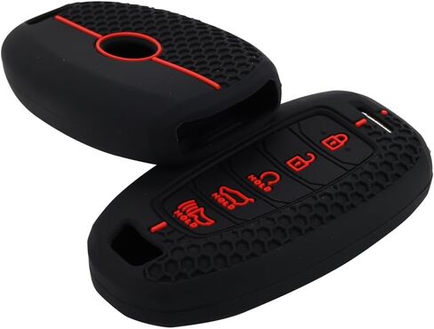 Silicone Rubber Key Fob Cover Case Compatibale with Hyundai Palisade Elantra N Smart 5 Buttons Hyundai Elantra Remote Key Chain(Black+White/Black+red) in Saudi Arabia