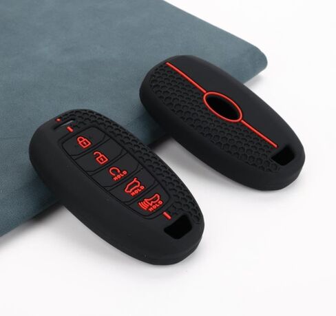 Silicone Rubber Key Fob Cover Case Compatibale with Hyundai Palisade Elantra N Smart 5 Buttons Hyundai Elantra Remote Key Chain(Black+White/Black+red) in Saudi Arabia