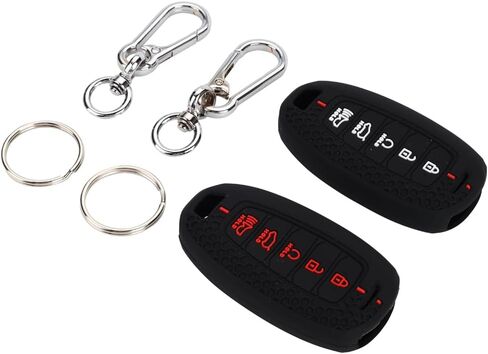 Silicone Rubber Key Fob Cover Case Compatibale with Hyundai Palisade Elantra N Smart 5 Buttons Hyundai Elantra Remote Key Chain(Black+White/Black+red) in Saudi Arabia