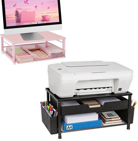 Pink Small Laptop Stand + Printer Stand for Desk (Black) in Saudi Arabia
