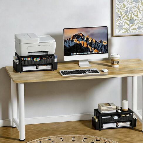 Pink Small Laptop Stand + Printer Stand for Desk (Black) in Saudi Arabia