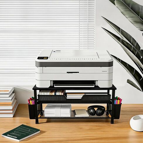 Pink Small Laptop Stand + Printer Stand for Desk (Black) in Saudi Arabia