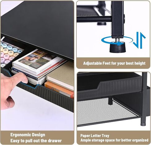 Pink Small Laptop Stand + Printer Stand for Desk (Black) in Saudi Arabia