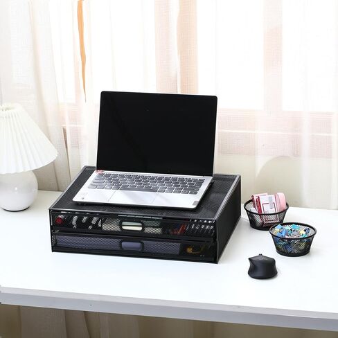 Metal Mesh Desk Organisers Monitor Stand with 2 Storage Drawers Organizer Supplies for Notebook Organizer Monitor Stand Computer Organize for Desktop Laptop in Saudi Arabia