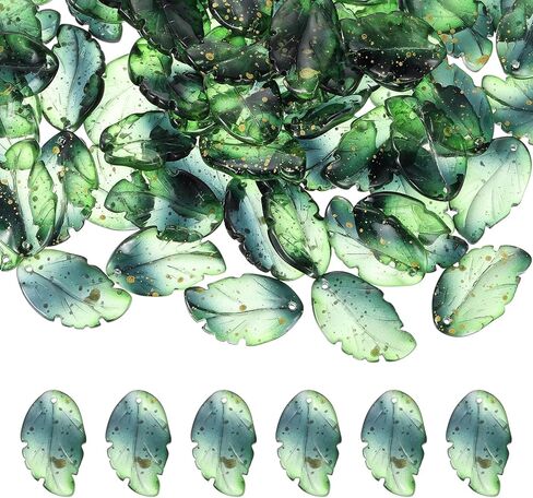 PATIKIL Glass Leaf Beads, 100Pcs Cute Crystal Leaf Charms, Translucent Czech Spacer Beads for DIY Jewelry Making Bracelets Necklace Wind Chimes Suncatchers, Dark Green in Kuwait
