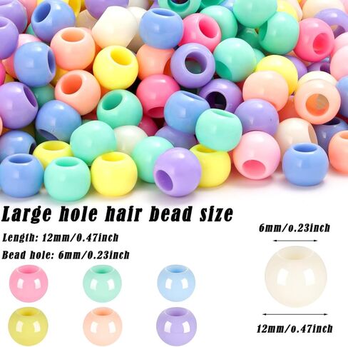 LAIDANLA 300PCS Large Hole Hair Beads 12x10mm Bulk Acrylic Pony Beads for Crafts DIY（Light Mixed Color） in Saudi Arabia