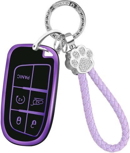 Key Fob Cover with Keychain Fit Jeep Dodge, Key Fob Case Cover Compatible with Jeep Grand Cherokee Renegade Compass Dodge Charger Durango Journey Challenger Chrysler 200 300 Key, Purple in Saudi Arabia