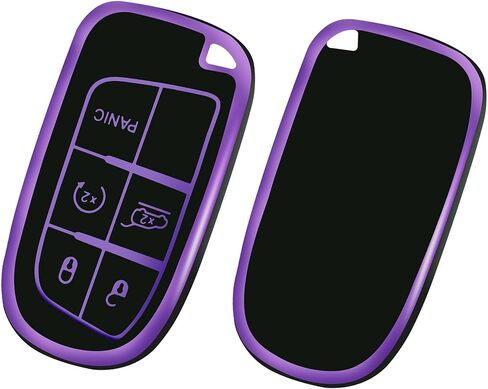 Key Fob Cover with Keychain Fit Jeep Dodge, Key Fob Case Cover Compatible with Jeep Grand Cherokee Renegade Compass Dodge Charger Durango Journey Challenger Chrysler 200 300 Key, Purple in Saudi Arabia