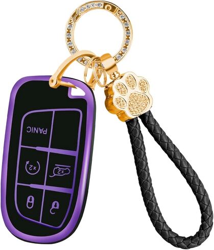Key Fob Cover with Keychain Fit Jeep Dodge, Key Fob Case Cover Compatible with Jeep Grand Cherokee Renegade Compass Dodge Charger Durango Journey Challenger Chrysler 200 300 Key, Purple in Saudi Arabia
