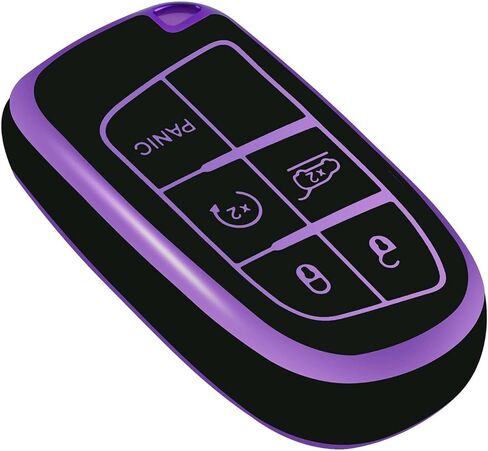 Key Fob Cover with Keychain Fit Jeep Dodge, Key Fob Case Cover Compatible with Jeep Grand Cherokee Renegade Compass Dodge Charger Durango Journey Challenger Chrysler 200 300 Key, Purple in Saudi Arabia