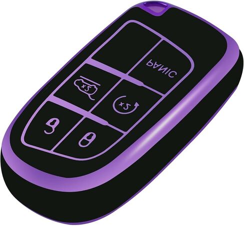 Key Fob Cover with Keychain Fit Jeep Dodge, Key Fob Case Cover Compatible with Jeep Grand Cherokee Renegade Compass Dodge Charger Durango Journey Challenger Chrysler 200 300 Key, Purple in Saudi Arabia