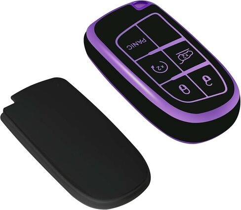 Key Fob Cover with Keychain Fit Jeep Dodge, Key Fob Case Cover Compatible with Jeep Grand Cherokee Renegade Compass Dodge Charger Durango Journey Challenger Chrysler 200 300 Key, Purple in Saudi Arabia
