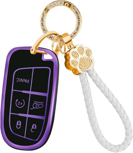 Key Fob Cover with Keychain Fit Jeep Dodge, Key Fob Case Cover Compatible with Jeep Grand Cherokee Renegade Compass Dodge Charger Durango Journey Challenger Chrysler 200 300 Key, Purple in Saudi Arabia