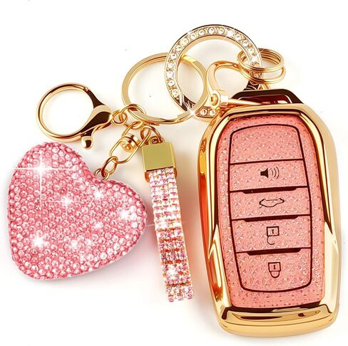 Key Fob Cover with Diamond Bling Keychain, Compatible with Toyota 2022 2023 2024 2025 2026 etc, TPU Smart Key Case and Rhinestone Heart for Women (White) in Saudi Arabia