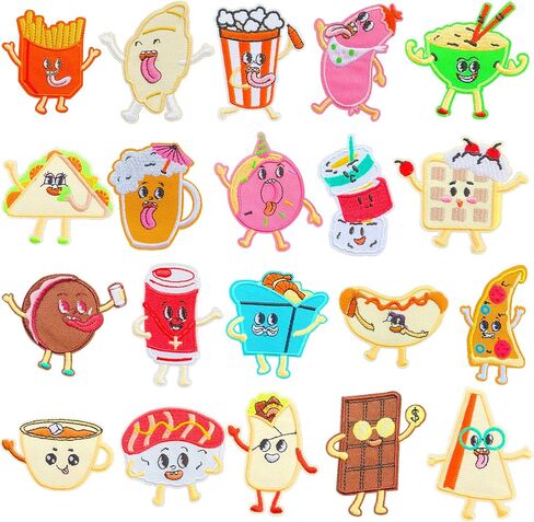 20 PCS Cute Food Iron on Patches – Embroidery Sew on Applique Patch for DIY Clothing, Backpacks, Tablecloths, menus (20PCS) in Saudi Arabia