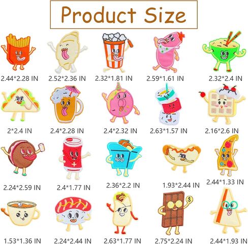 20 PCS Cute Food Iron on Patches – Embroidery Sew on Applique Patch for DIY Clothing, Backpacks, Tablecloths, menus (20PCS) in Saudi Arabia