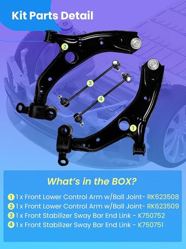 4 قطع من ذراع التحكم الأمامي السفلي Sway Bar End Link Suspension Kit لـ 2014-2018 Mazda 3 / Mazda 3 Sport - يستبدل OE# RK623508، RK623509، K750751، K750752 in Kuwait