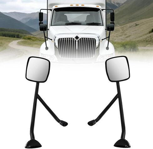 Black Hood Mirror Assembly for International Durastar 4300 Truck Driver Left and Passenger Right Side Pair with Mounting Arm in Saudi Arabia