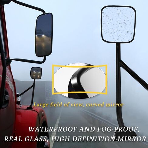 Black Hood Mirror Assembly for International Durastar 4300 Truck Driver Left and Passenger Right Side Pair with Mounting Arm in Saudi Arabia