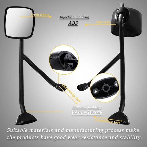Black Hood Mirror Assembly for International Durastar 4300 Truck Driver Left and Passenger Right Side Pair with Mounting Arm in Saudi Arabia