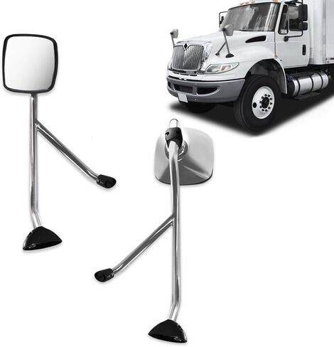 Black Hood Mirror Assembly for International Durastar 4300 Truck Driver Left and Passenger Right Side Pair with Mounting Arm in Kuwait