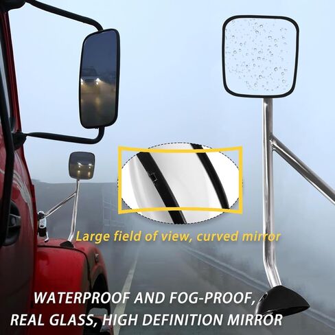 Black Hood Mirror Assembly for International Durastar 4300 Truck Driver Left and Passenger Right Side Pair with Mounting Arm in Kuwait