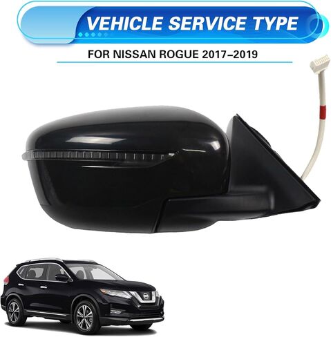مرآة جانبية للراكب الأيمن تناسب نيسان Rogue S، SL، SV، SV Hybrid 2016-2019 مرآة باب الرؤية الخلفية سوداء 7 أسلاك الطاقة | المصباح | الحرارة NI1321287 (ليست للرياضة المارقة) in Kuwait