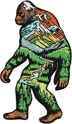4" Embroidered Bigfoot Iron On Patch | Decorative Nature Mountains Landscape Hiking Bigfoot Sasquatch Applique Iron On/Sew On Patches for Clothing, Hats, Backpacks, Clothes, Jackets, Girls in Kuwait