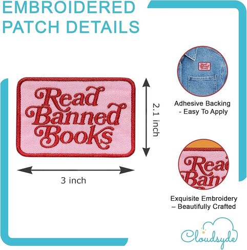 Read Banned Books Embroidered Patch Book Reading Lovers Fabric Applique Embroidery Patches Bookish Bookworm Readers Iron On Sew On Patches for Clothes Jackets Hats Gifts for Adults Kids 3x2.1 Inches in Saudi Arabia