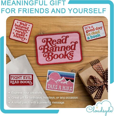 Read Banned Books Embroidered Patch Book Reading Lovers Fabric Applique Embroidery Patches Bookish Bookworm Readers Iron On Sew On Patches for Clothes Jackets Hats Gifts for Adults Kids 3x2.1 Inches in Saudi Arabia