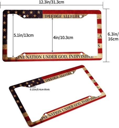 Patriotic American Flag License Plate Frame Pledge of Allegiance License Plate Covers 2 Pack Aluminum Novelty Auto Car Tag Holder with 4 Holes 12.3 x 6.3 Inch Equipped with Screws for Women/Men Frames in Kuwait