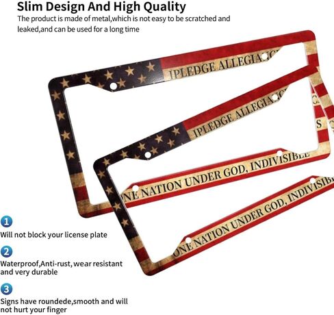 Patriotic American Flag License Plate Frame Pledge of Allegiance License Plate Covers 2 Pack Aluminum Novelty Auto Car Tag Holder with 4 Holes 12.3 x 6.3 Inch Equipped with Screws for Women/Men Frames in Kuwait