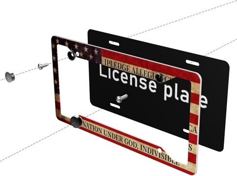Patriotic American Flag License Plate Frame Pledge of Allegiance License Plate Covers 2 Pack Aluminum Novelty Auto Car Tag Holder with 4 Holes 12.3 x 6.3 Inch Equipped with Screws for Women/Men Frames in Kuwait