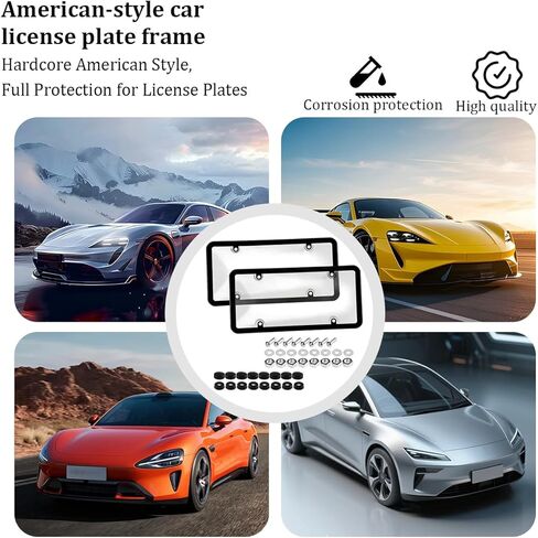 2PCS Car License Plate Protector, Rust-Proof Front Rear Vehicle Tag Plate Cover with Mounting Screws, Automotive Exterior Tags Protective Holder Frame, Universal for SUV RV Truck in Saudi Arabia