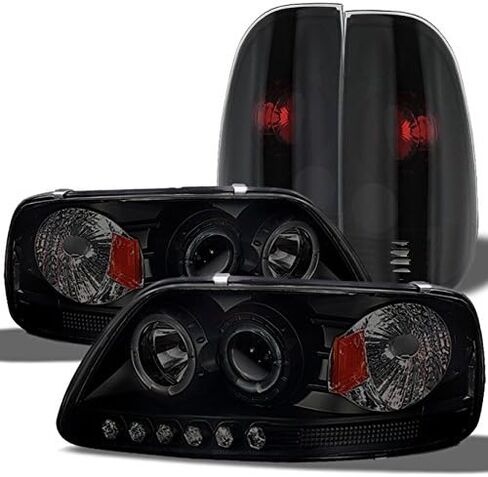 AKKON - للمصابيح الأمامية لجهاز العرض باللون الأسود المدخن 1997-2003 Ford F150 2004 Heritage Halo (6 LED) + مصباح أضواء خلفية in Kuwait