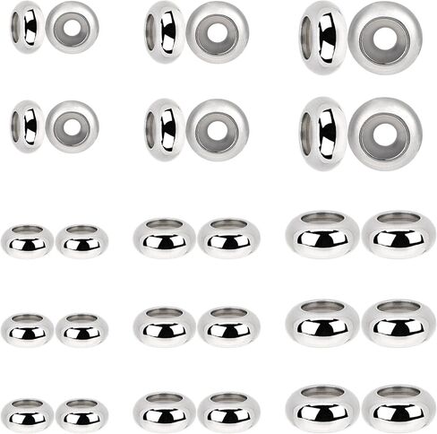30 PCS Stopper Beads for Bracelets, Adjustable Stainless Steel Slider Beads for Jewelry Making, 7mm 8mm 10mm Stopper Bead for Bracelets Necklaces Chain DIY in Saudi Arabia