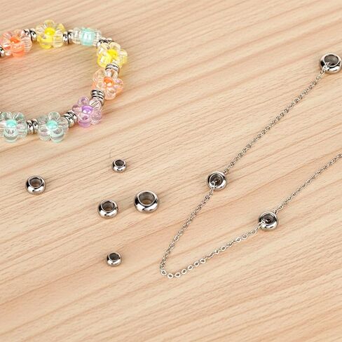 30 PCS Stopper Beads for Bracelets, Adjustable Stainless Steel Slider Beads for Jewelry Making, 7mm 8mm 10mm Stopper Bead for Bracelets Necklaces Chain DIY in Saudi Arabia
