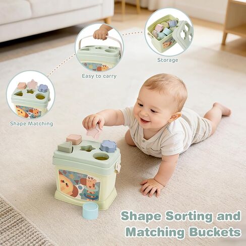 Baby Toys 6-12 Months, Montessori Toys for Babies, Shape Sorter & Stacking Rings & Stacking Cups & Sensory Balls, Teething Toys & Stacking Toys for 6+ Months, Neutral Color Gift for Boys Girls in Kuwait