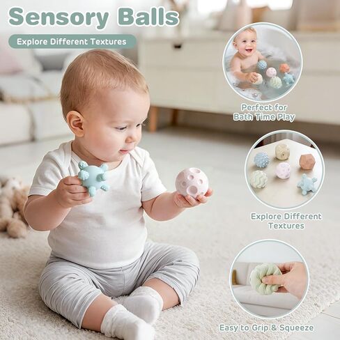 Baby Toys 6-12 Months, Montessori Toys for Babies, Shape Sorter & Stacking Rings & Stacking Cups & Sensory Balls, Teething Toys & Stacking Toys for 6+ Months, Neutral Color Gift for Boys Girls in Kuwait