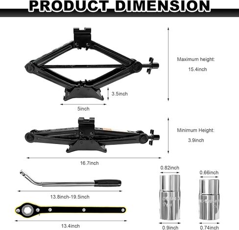 KVAEY Car Jack Kit, 2 Ton (4409 lbs) Scissor Jack Portable Tire Changing Tool with Lug Wrench, Heavy Duty Scissor Lift Jacks Universal Emergency Kit for Sedan SUV MPV, Car Accessories in Saudi Arabia