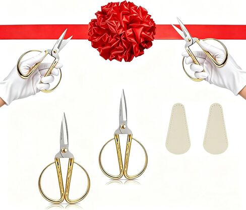Grand Opening Ribbon Cutting Kit – 2 Embossed Gold Scissors, 2 Red Satin Ribbons, 1 Flower Ball, 2 White Gloves & 2 Blade Sheaths – Stainless Steel, Reusable for Inauguration, Store Launch & Gift in Saudi Arabia